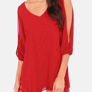Lulu's Shifting Dears Red Long Sleeve Dress